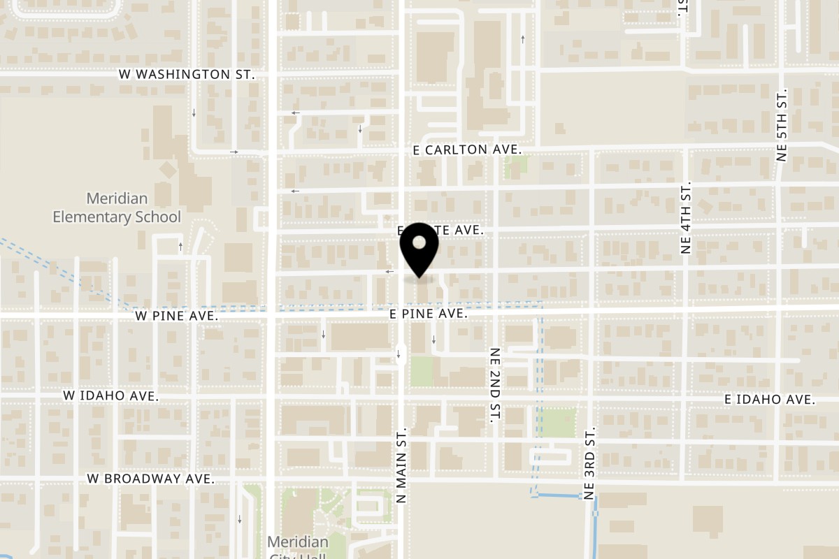 Map showing the location of Ruszoni's Pizza Meridian on 916 N Main St in Meridian