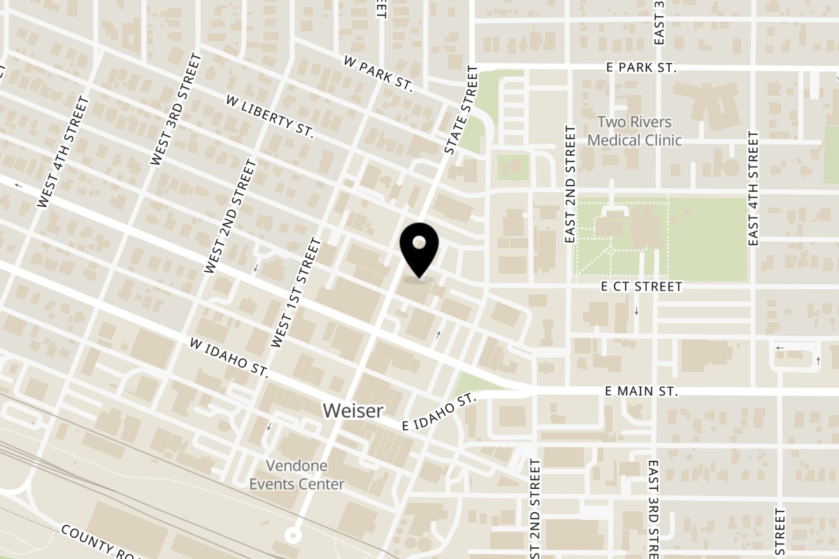 Map showing the location of Ruszoni's Pizza Weiser on 540 State St in Weiser